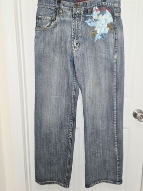 Request Vintage Jeans Men 36X34 Blue Denim Embroidered Bootcut Jeans RN 97628.